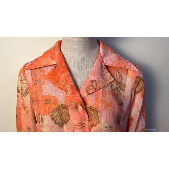 VINTAGE FLORAL 50'S 60'S SHEER JACKET M - Picture 2 of 6